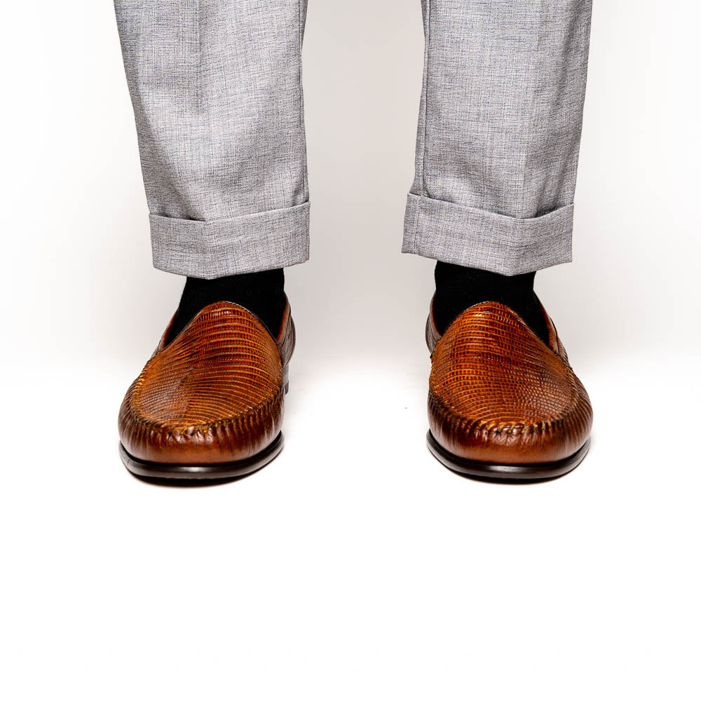 Alan Payne Bergamo Deerskin & Lizard Loafers Almond