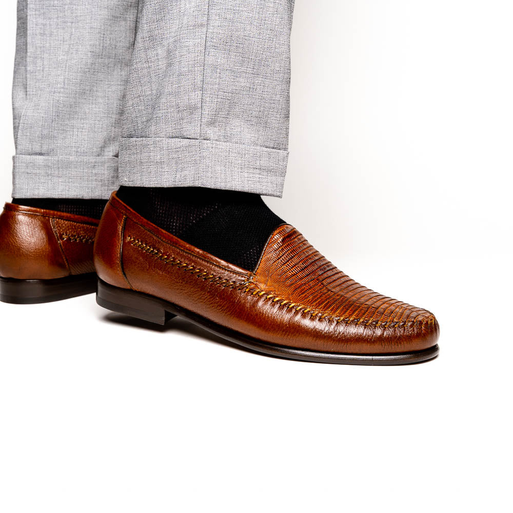 Alan Payne Bergamo Deerskin & Lizard Loafers Almond