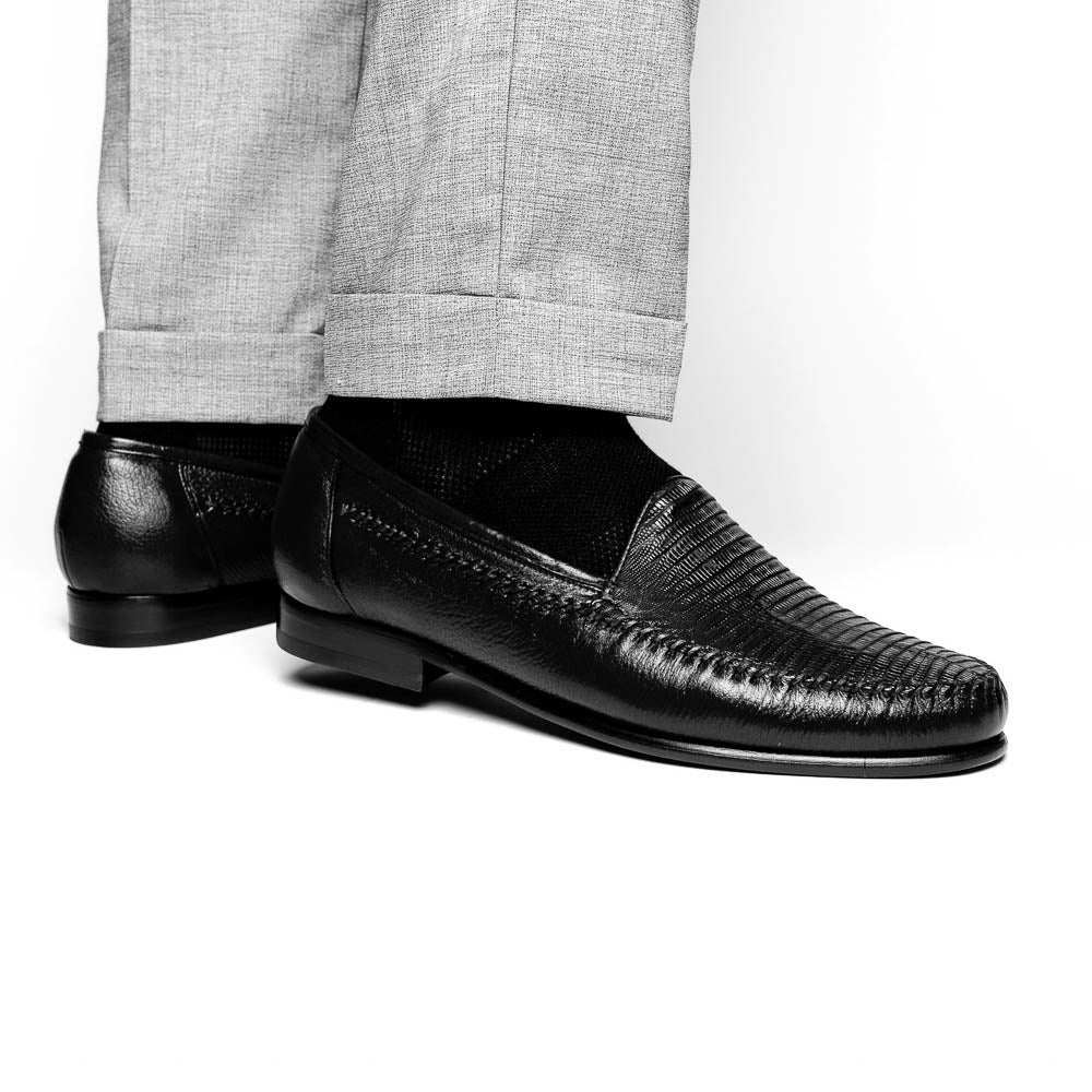 Alan Payne Bergamo Deerskin & Lizard Loafers Black