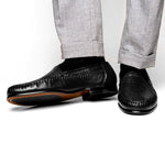 Alan Payne Bergamo Deerskin & Lizard Loafers Black