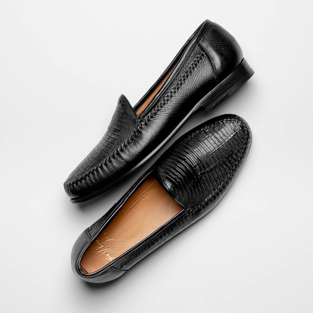 Alan Payne Bergamo Deerskin & Lizard Loafers Black