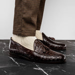 Marco Di Milano Bianchi Caiman Crocodile Tassel Loafers Brown