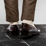 Marco Di Milano Bianchi Caiman Crocodile Tassel Loafers Brown