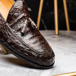 Marco Di Milano Bianchi Caiman Crocodile Tassel Loafers Brown