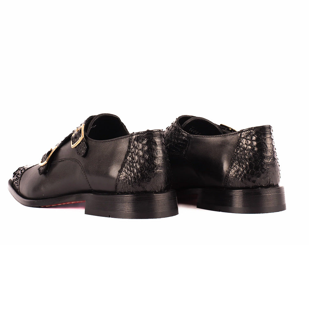 Vinci Leather The Bishkek Python Double Monk Strap Black