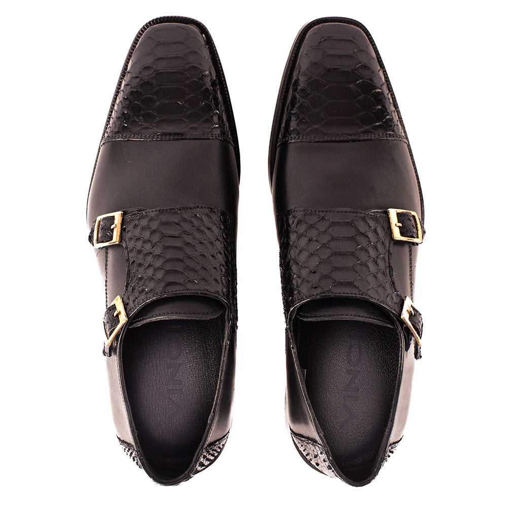 Vinci Leather The Bishkek Python Double Monk Strap Black