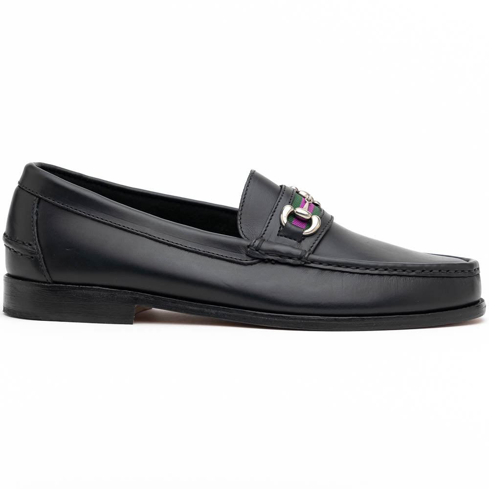 Handsewn Shoe Bit Stripe Loafer Black