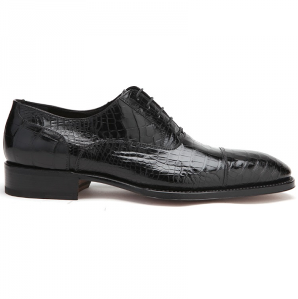 Caporicci 1102 Genuine Alligator Cap Toe Shoes Black