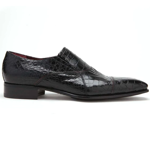 Caporicci 202 Alligator Cap Toe Loafers Black