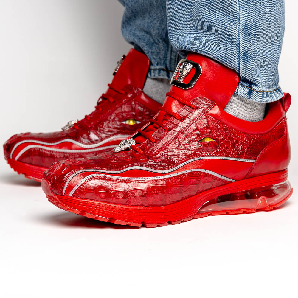Belvedere Rexy Hornback Crocodile and Calfskin Sneakers Red