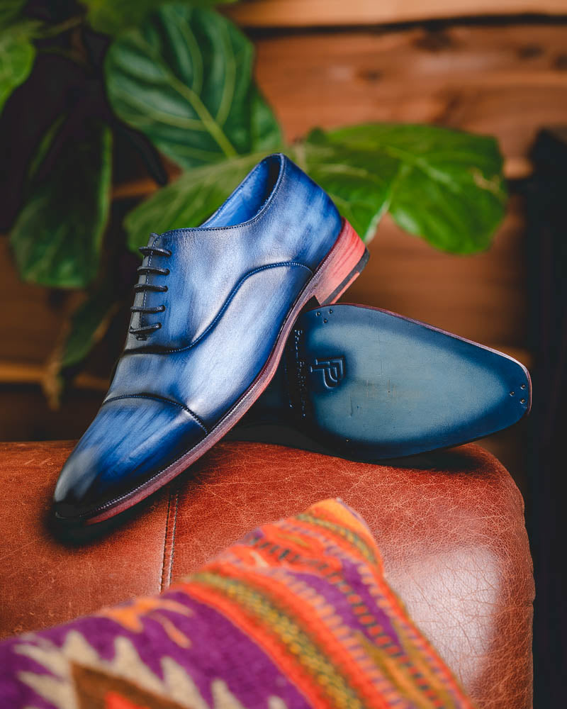 Paul Parkman Leather Captoe Oxfords Blue & Turquoise