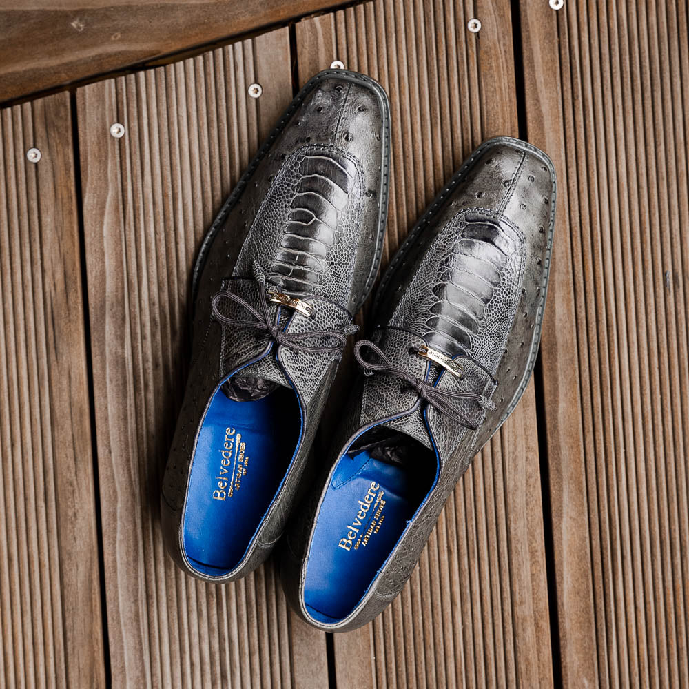 Belvedere Bolero Genuine Ostrich Shoes Gray (R43)