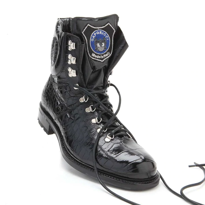 Caporicci 570 Genuine Alligator Lace Up Boots Black