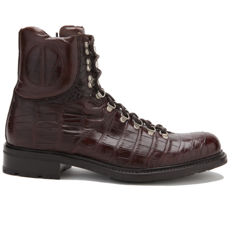 Caporicci Genuine Alligator Lace Up Boots Castagno