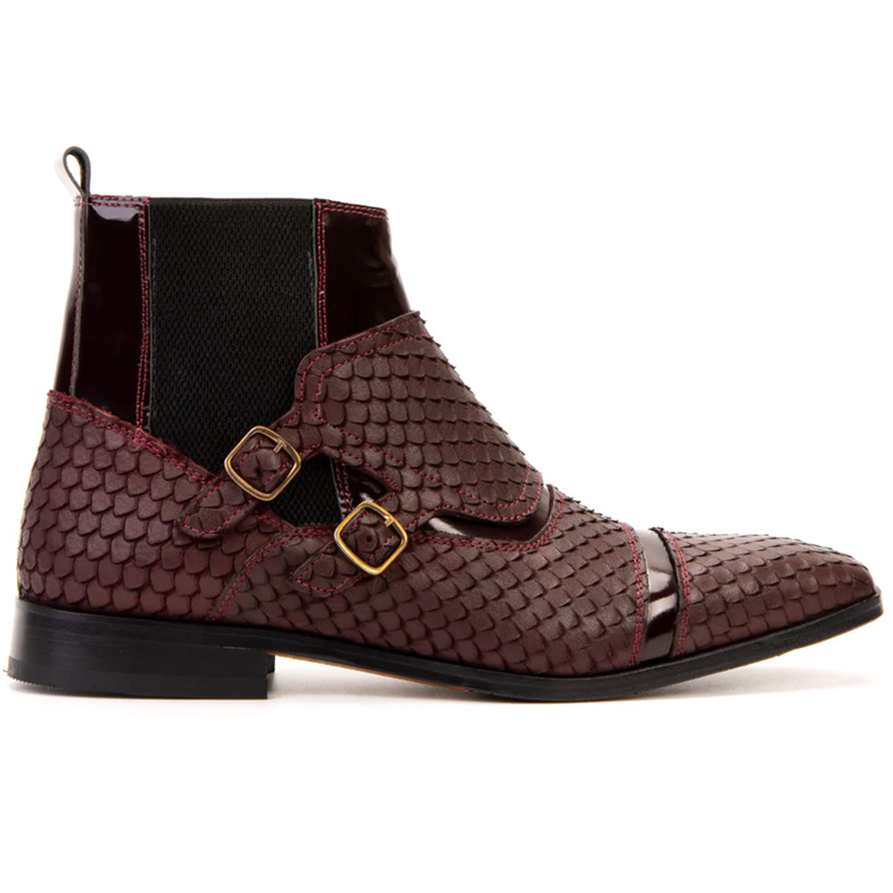 Vinci Leather The Orion Snakeskin Double Monk Strap Boot Burgundy