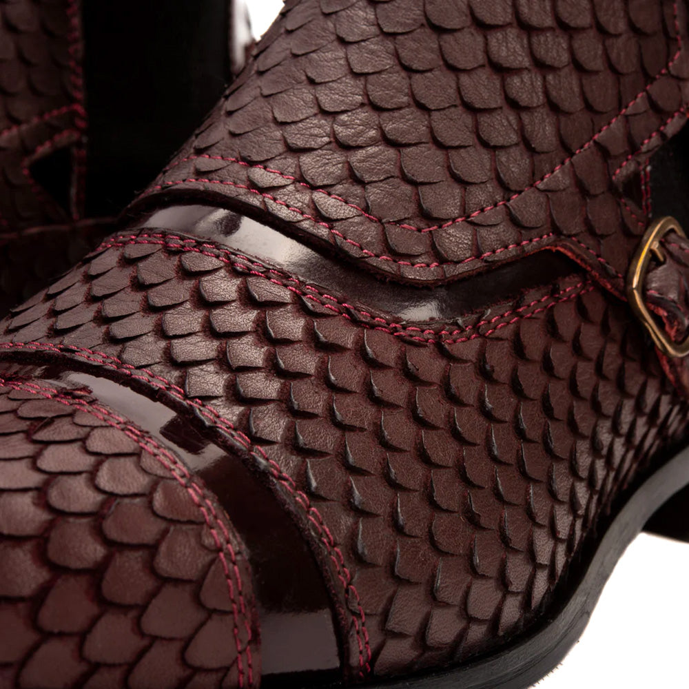 Vinci Leather The Orion Snakeskin Double Monk Strap Boot Burgundy