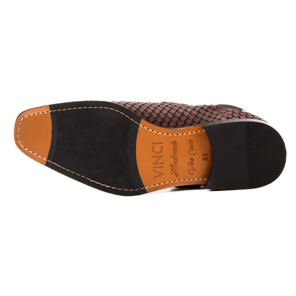 Vinci Leather The Orion Snakeskin Double Monk Strap Boot Burgundy