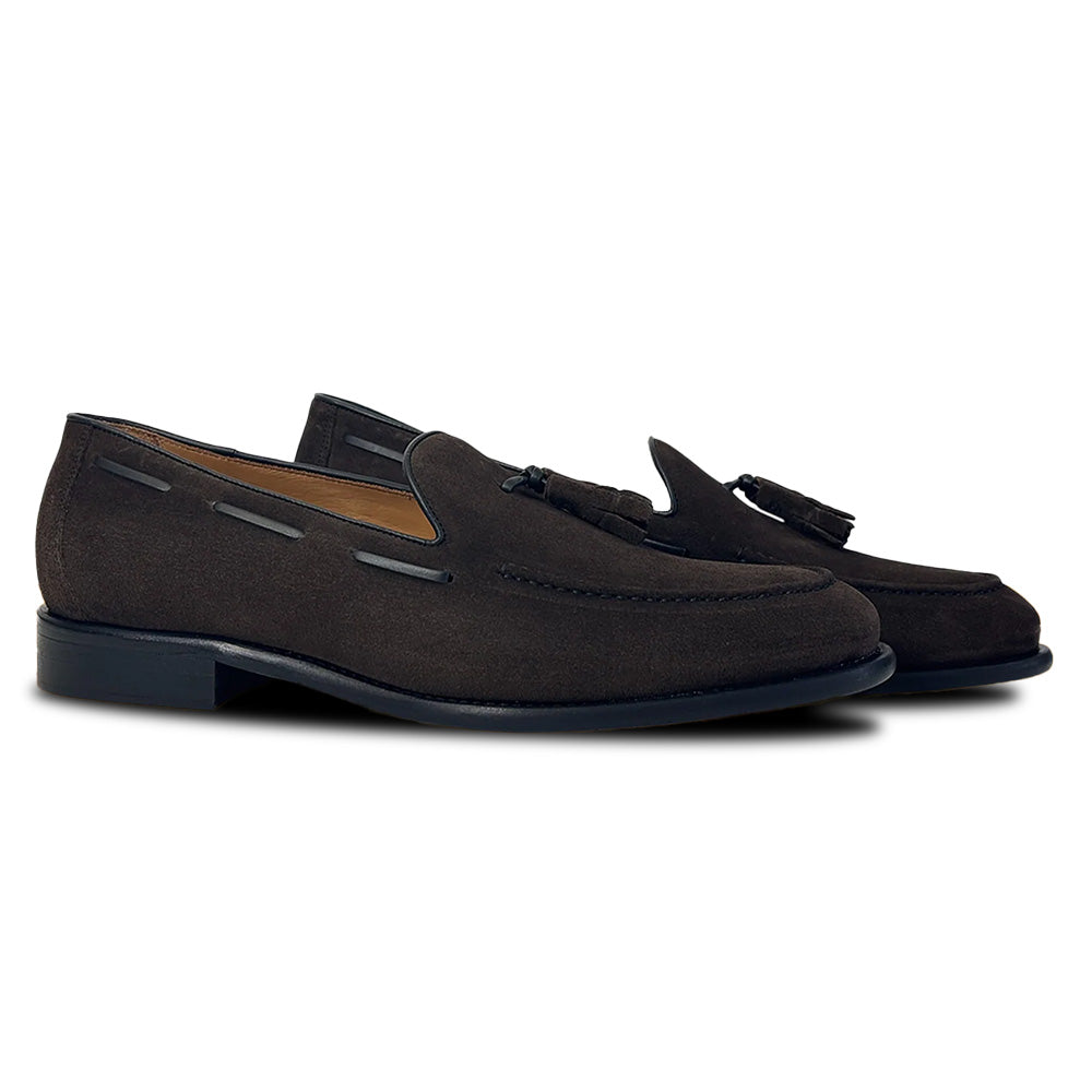 Calzoleria Toscana Bormio Suede Tassel Loafers Charcoal