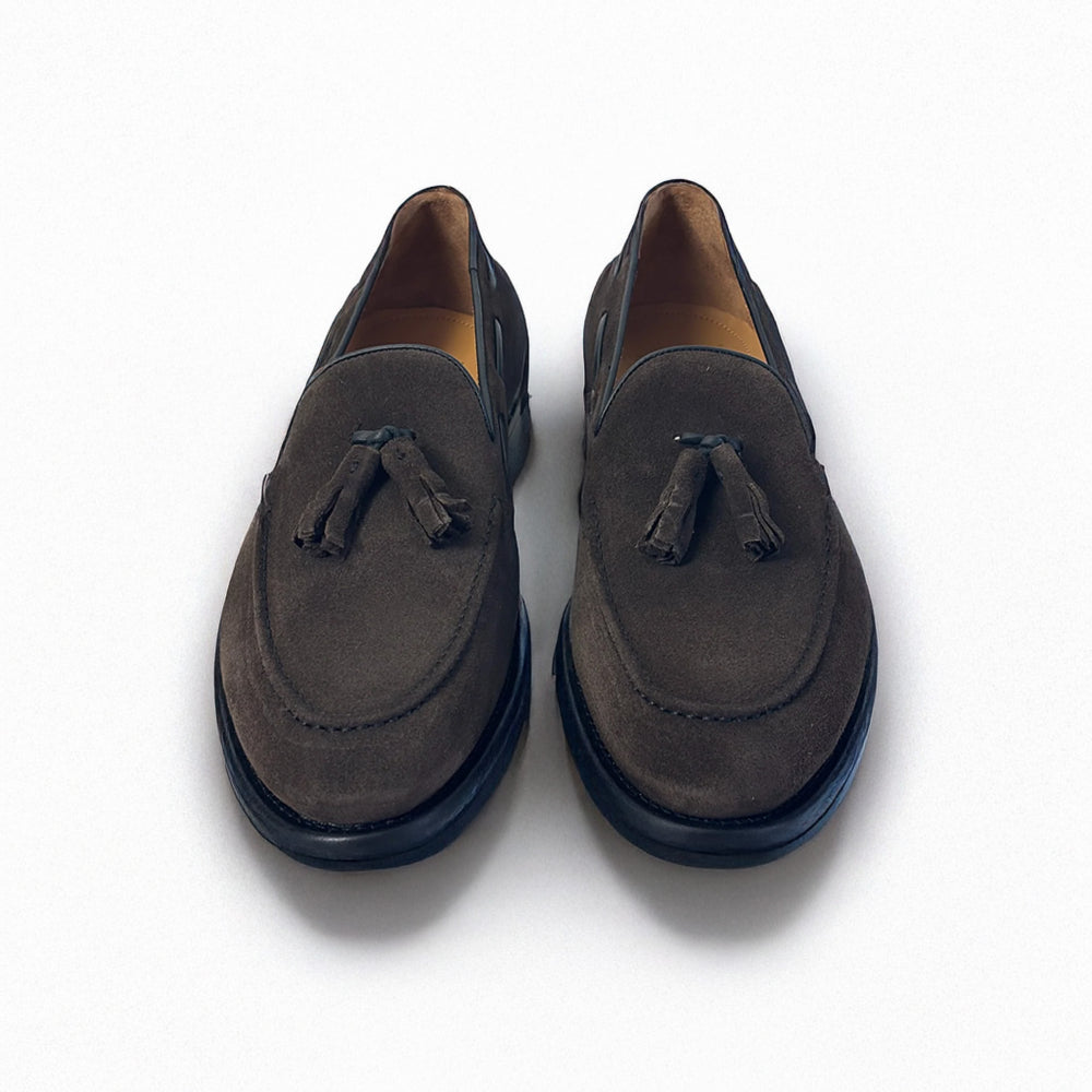 Calzoleria Toscana Bormio Suede Tassel Loafers Charcoal