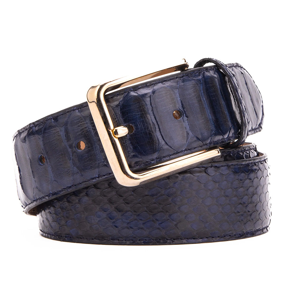 Vinci Leather The Boss Python Snake Leather Belt Dark Navy