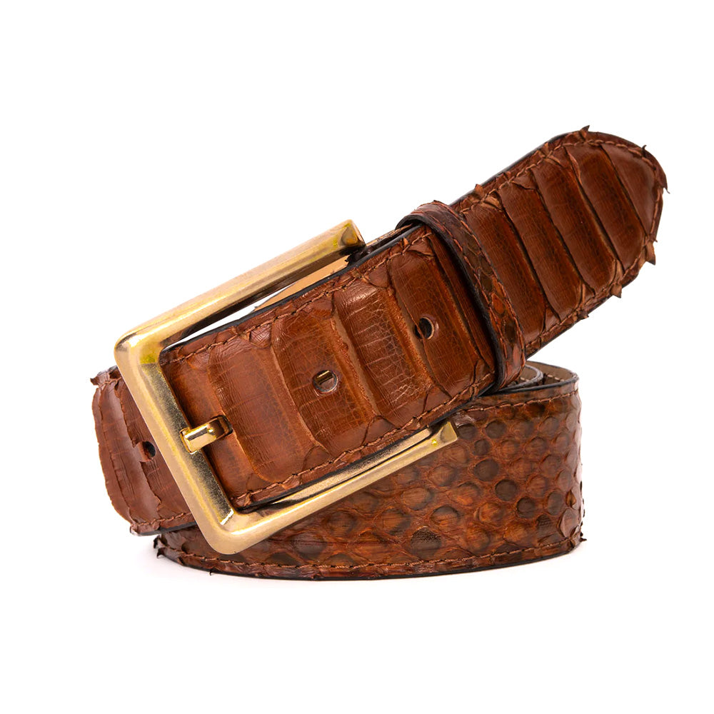 Vinci Leather The Boss Python Snake Leather Belt Tan
