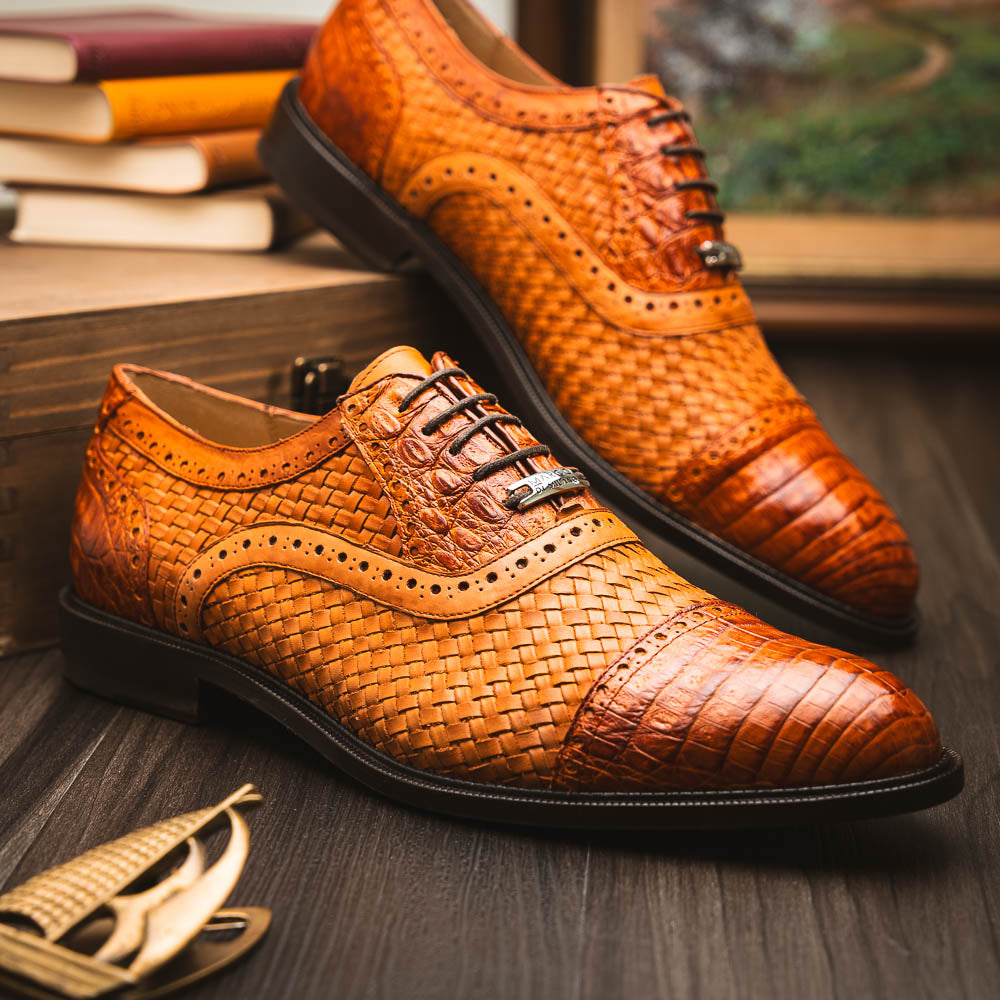 Marco Di Milano John Woven Caiman Crocodile Oxford Brandy