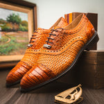 Marco Di Milano John Woven Caiman Crocodile Oxford Brandy