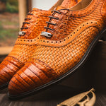 Marco Di Milano John Woven Caiman Crocodile Oxford Brandy
