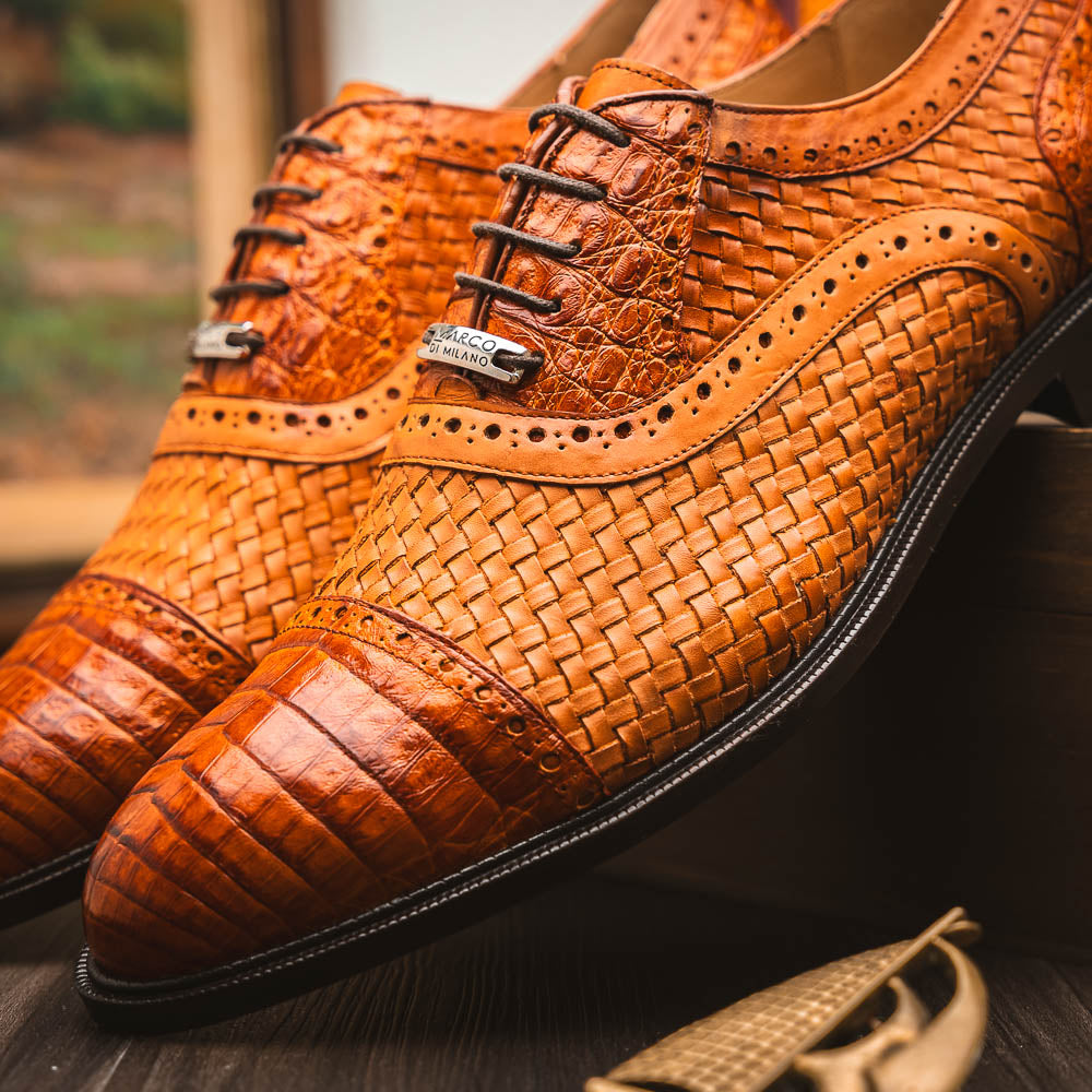 Marco Di Milano John Woven Caiman Crocodile Oxford Brandy
