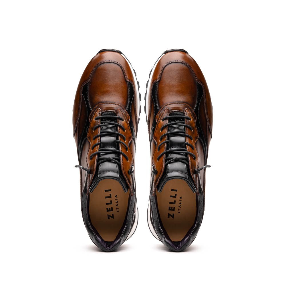 Zelli Bravo Hand Finished Trainer Sneaker Cognac / Black (65-355-BRN)