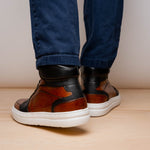 Zelli Bravo Italian Burnished Calfskin High Top Dress Sneaker Brown / Black (65-356-BRN)