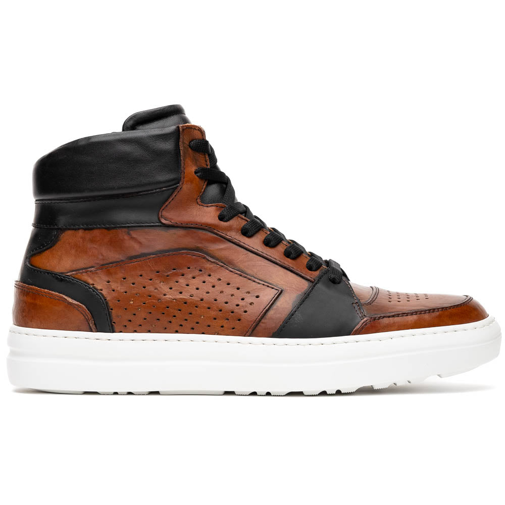 Zelli Bravo Italian Burnished Calfskin High Top Dress Sneaker Brown / Black