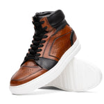 Zelli Bravo Italian Burnished Calfskin High Top Dress Sneaker Brown / Black (65-356-BRN)