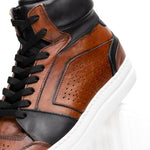 Zelli Bravo Italian Burnished Calfskin High Top Dress Sneaker Brown / Black (65-356-BRN)