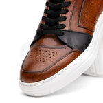 Zelli Bravo Italian Burnished Calfskin High Top Dress Sneaker Brown / Black (65-356-BRN)