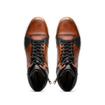 Zelli Bravo Italian Burnished Calfskin High Top Dress Sneaker Brown / Black (65-356-BRN)