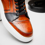 Zelli Bravo Italian Burnished Calfskin High Top Dress Sneaker Brown / Black (65-356-BRN)