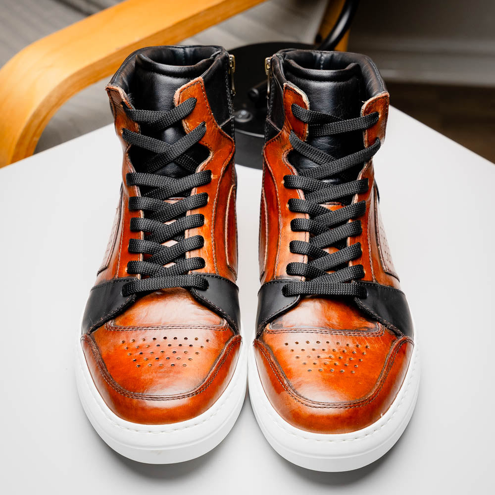Zelli Bravo Italian Burnished Calfskin High Top Dress Sneaker