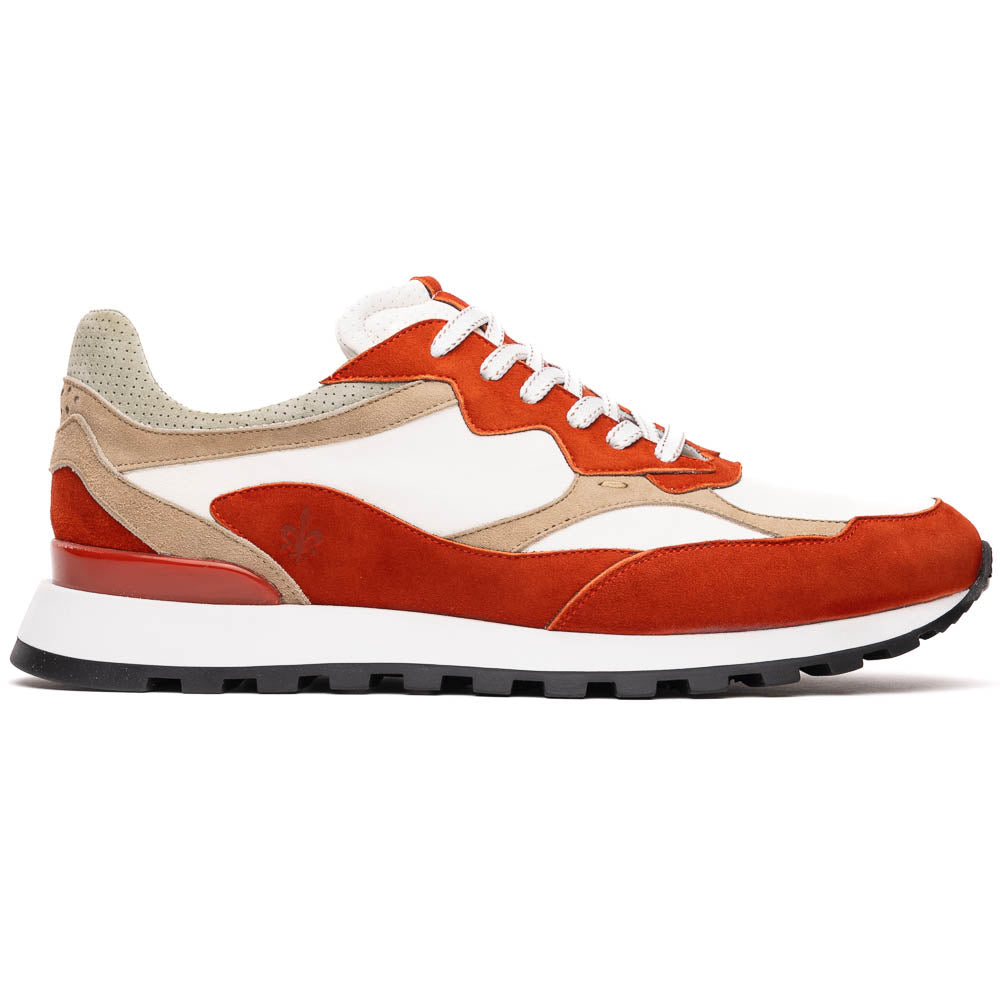 Zelli Bruno Italian Goat Suede & Calfskin Trainer Sneaker Cream / Rust