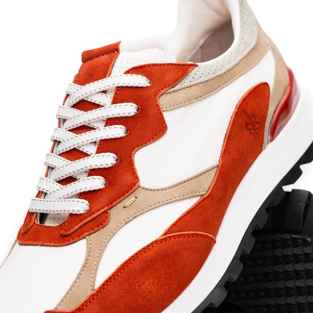 Zelli Bruno Italian Goat Suede & Calfskin Trainer Sneaker Cream / Rust (66-241-CRE)