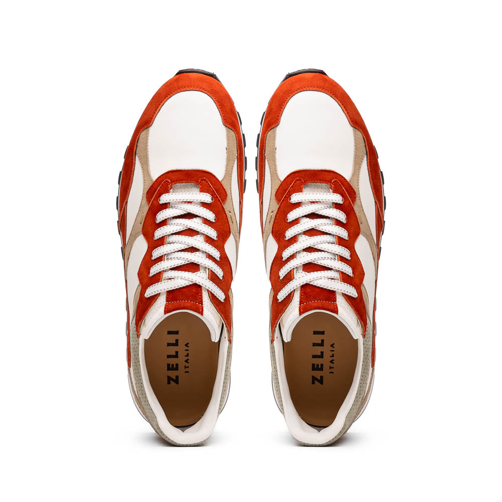 Zelli Bruno Italian Goat Suede & Calfskin Trainer Sneaker Cream / Rust (66-241-CRE)