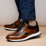 Zelli Bravo Hand Finished Trainer Sneaker Cognac / Black (65-355-BRN)