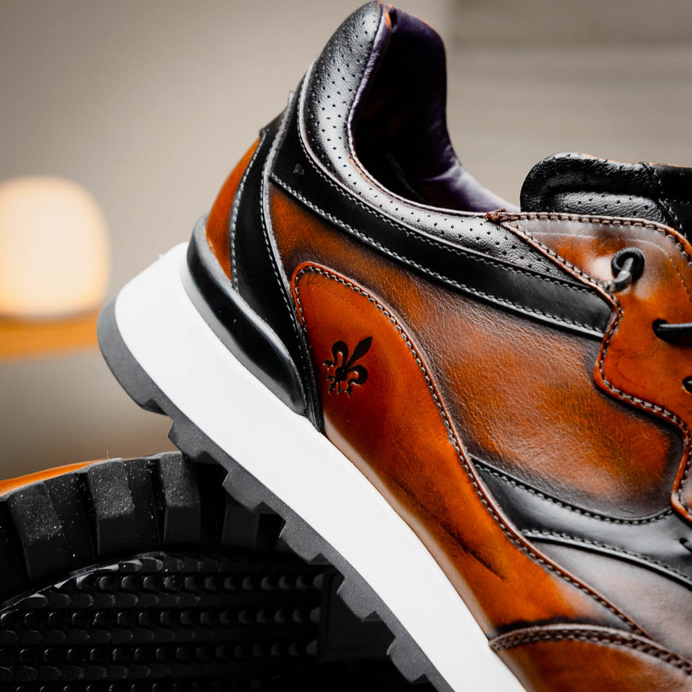 Zelli Bravo Hand Finished Trainer Sneaker Cognac / Black (65-355-BRN)