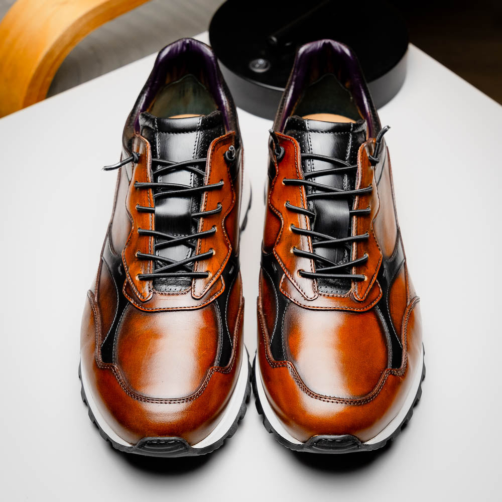 Zelli Bravo Hand Finished Trainer Sneaker Cognac / Black (65-355-BRN)