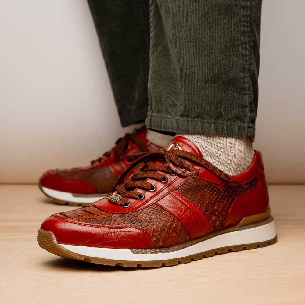 Marco Di Milano Brescia Python & Calfskin Sneakers Antique Cognac