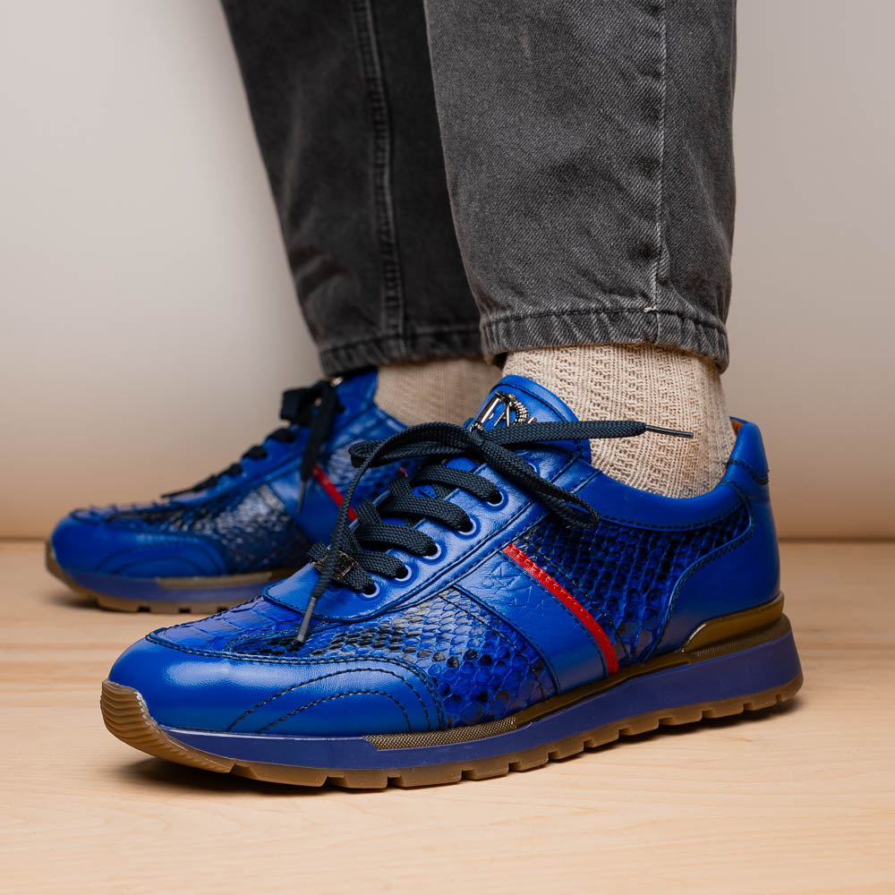 Marco Di Milano Brescia Python & Calfskin Sneakers Electric Blue