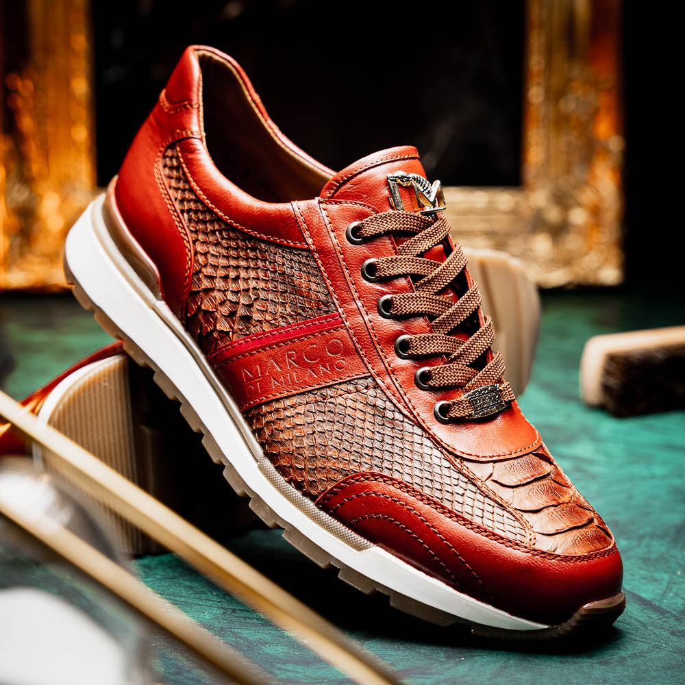 Marco Di Milano Brescia Python & Calfskin Sneakers Antique Cognac