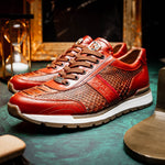 Marco Di Milano Brescia Python & Calfskin Sneakers Antique Cognac