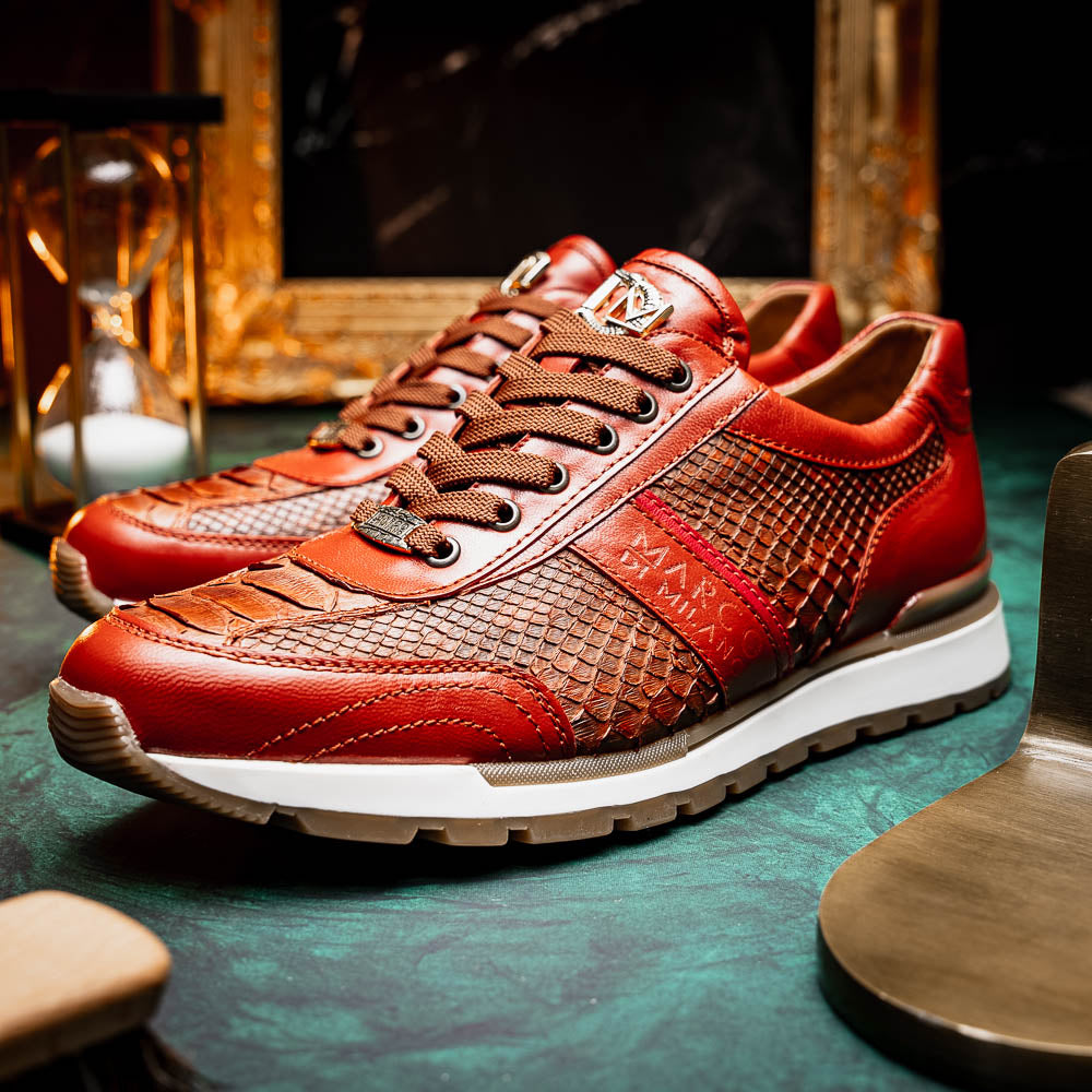Marco Di Milano Brescia Python & Calfskin Sneakers Antique Cognac
