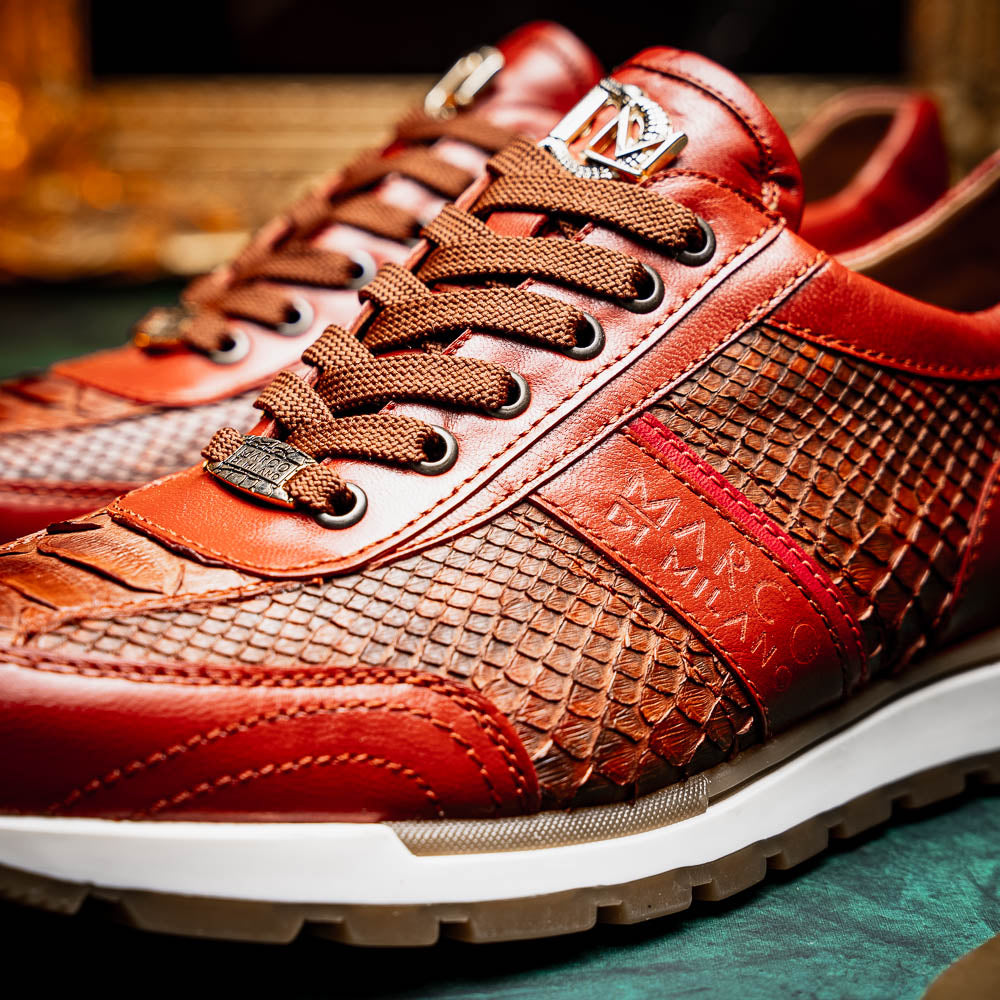 Marco Di Milano Brescia Python & Calfskin Sneakers Antique Cognac